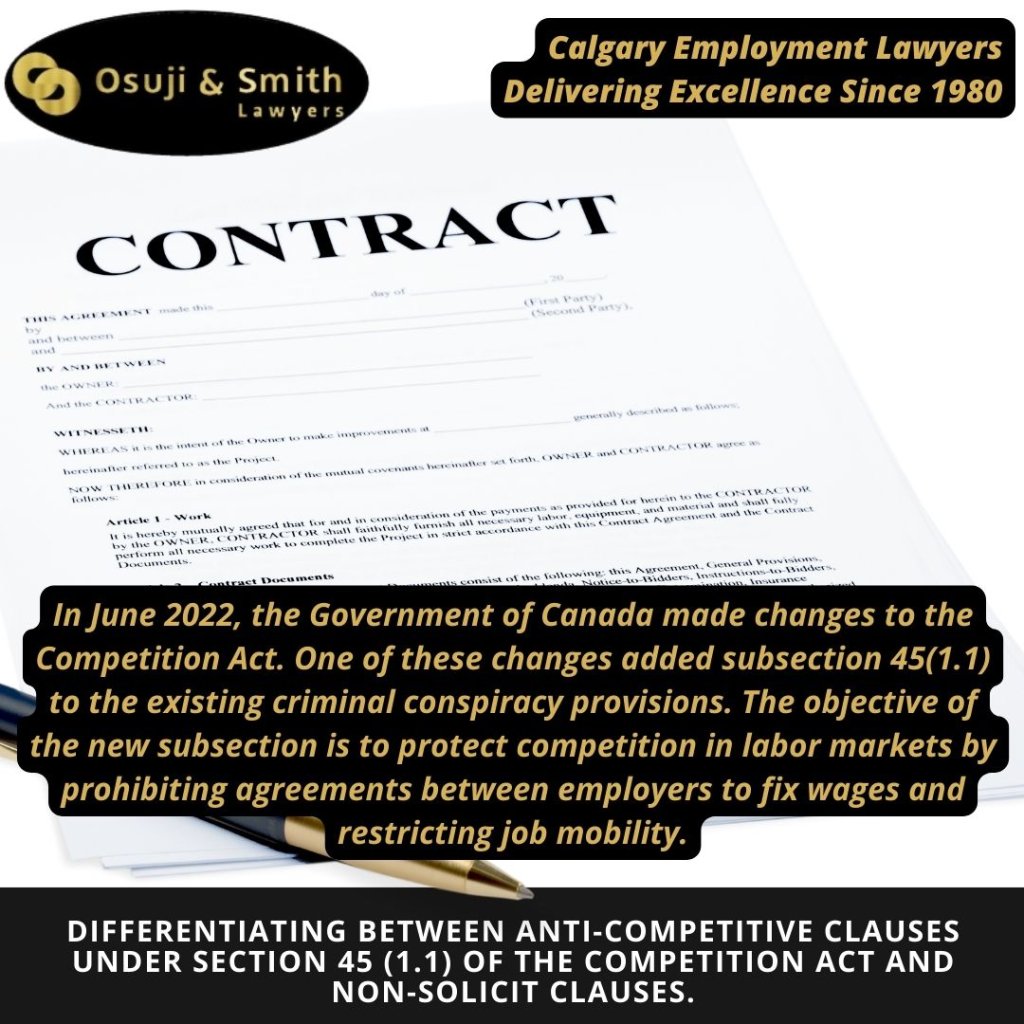 Differentiating between anti-competitive clauses under Section 45 (1.1) of the Competition Act and non-solicit clauses