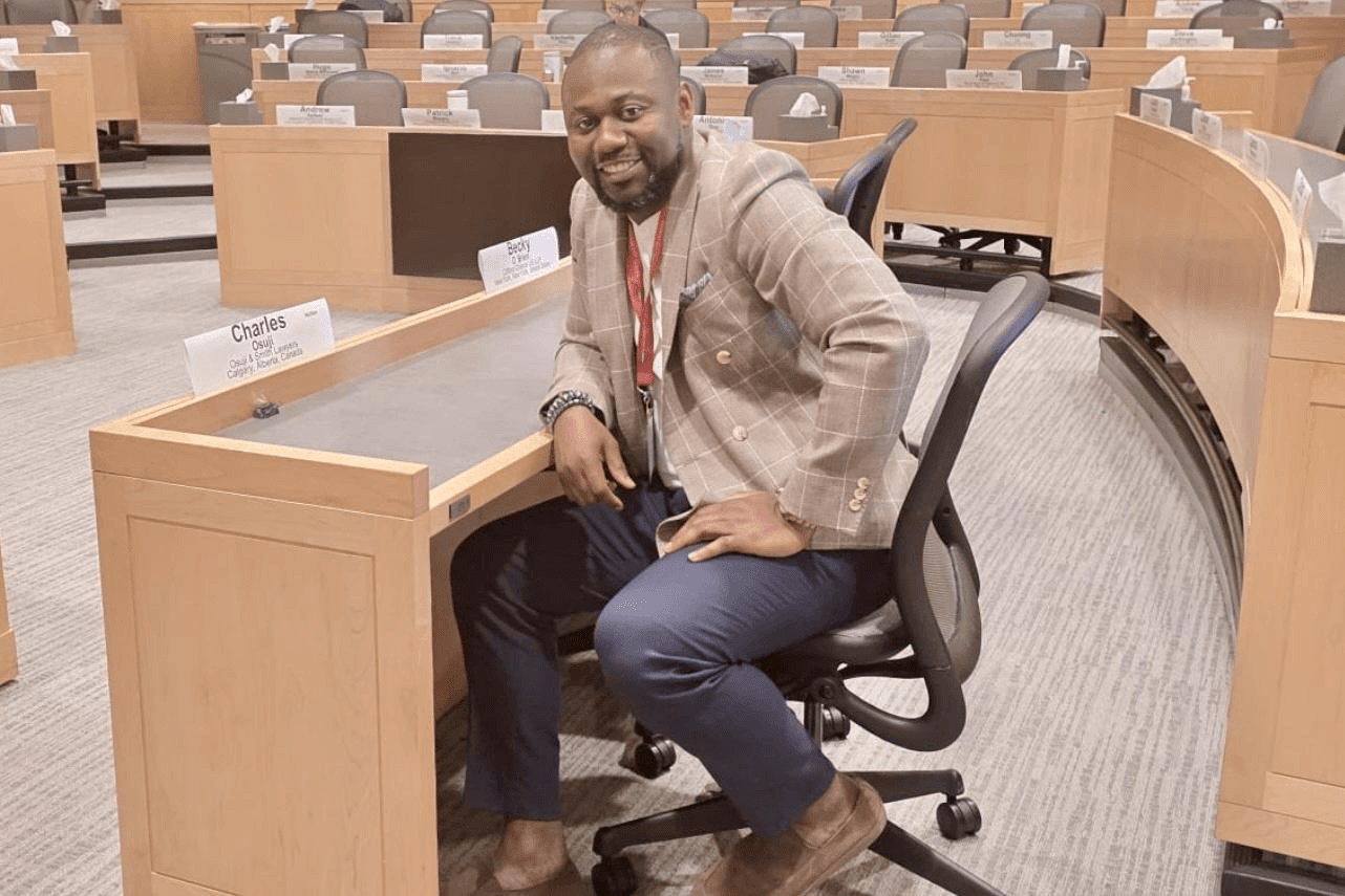 Dr. Charles Osuji in a Harvard Law School classroom